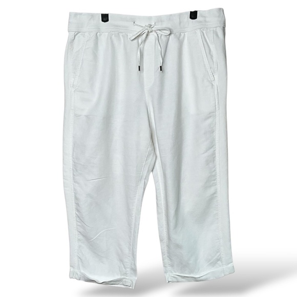 GAP Linen / Cotton Blend White Capri Length Pants Drawstring / Stretch Waist L - Picture 3 of 10